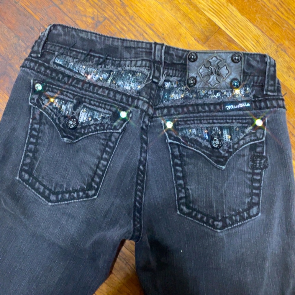 Charcoal distressed miss me bling jeans size 29